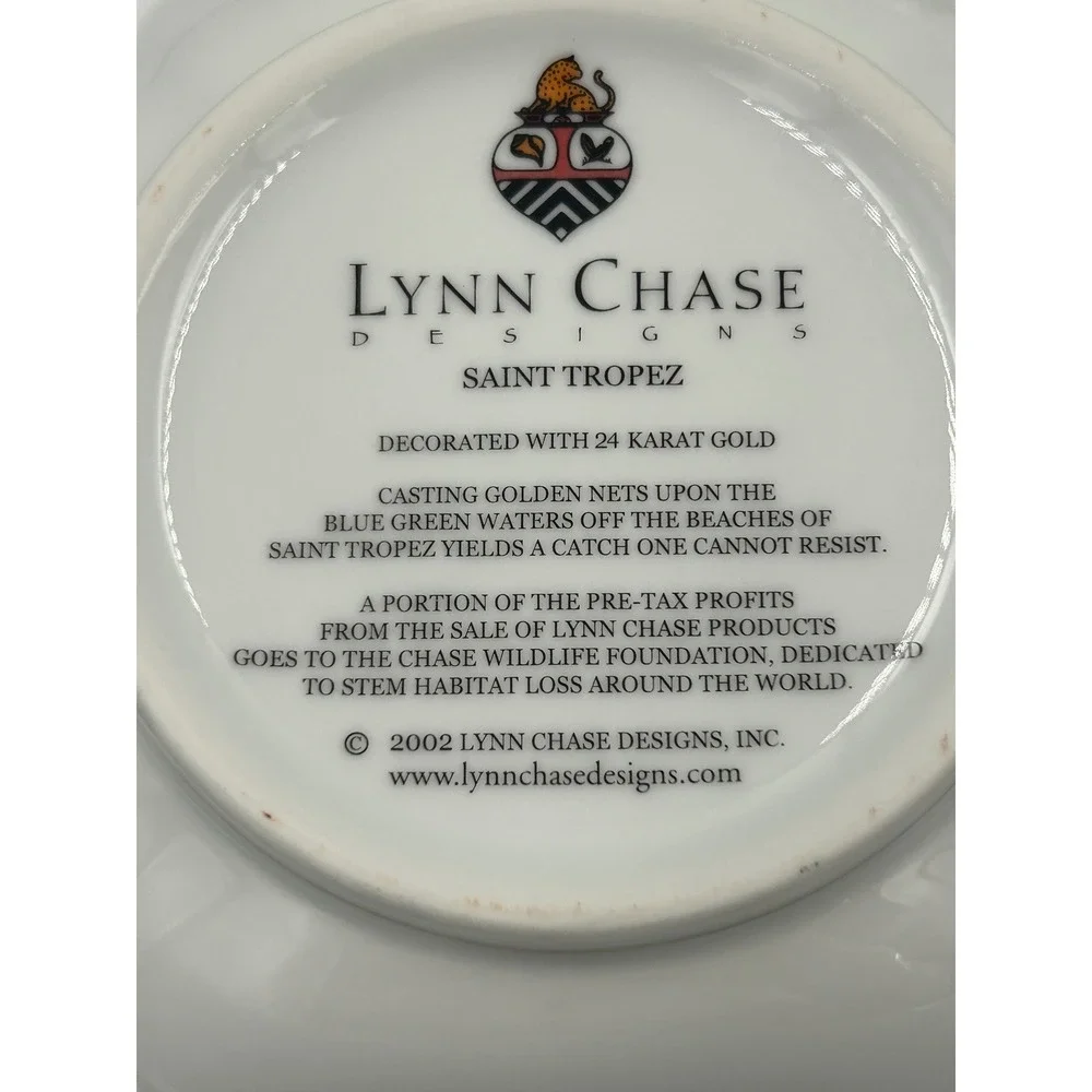 Lynn Chase Saint Tropez Porcelain Bowls 24K Gold Trim Coastal Shells Set of 6